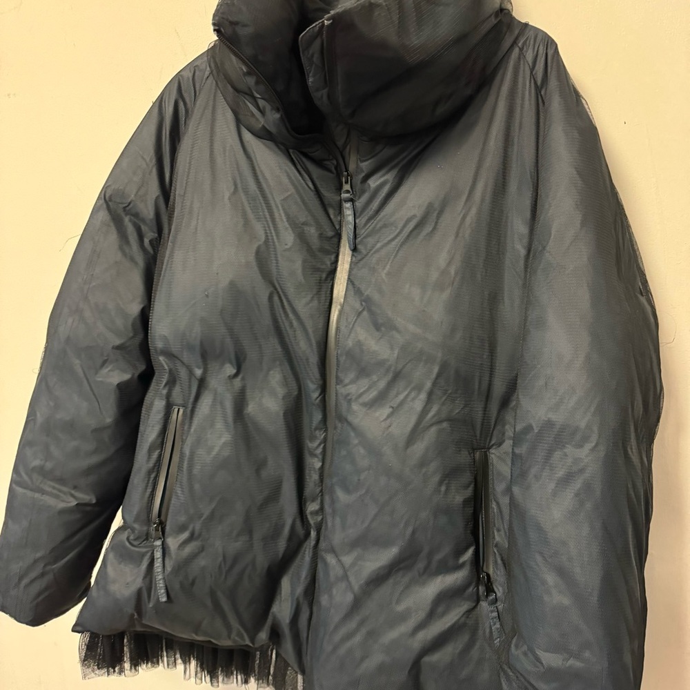 Rundholz Black Label Tulle Overlay Down Jacket Navy Oversized Puffer Coat Medium - Picture 5 of 15